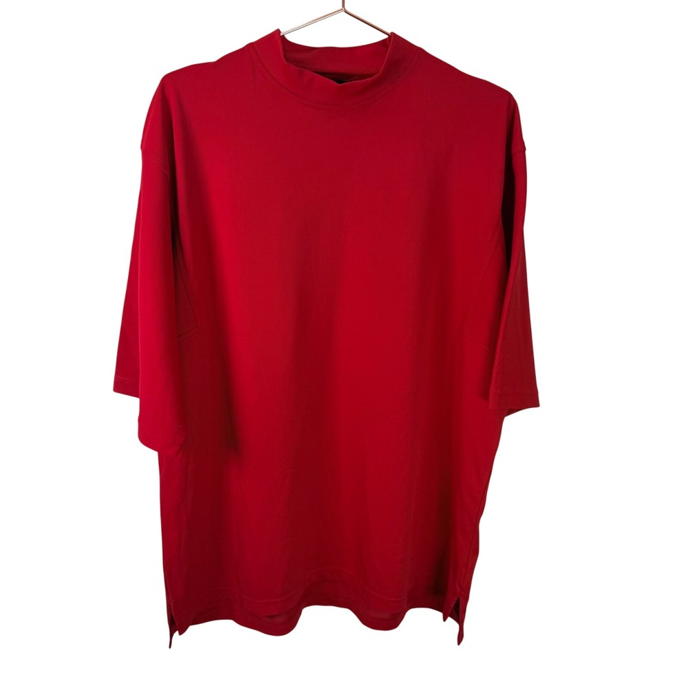 FootJoy Mens Large Red Mock Neck Short Sleeve Golf Shirt Textured Polyester
